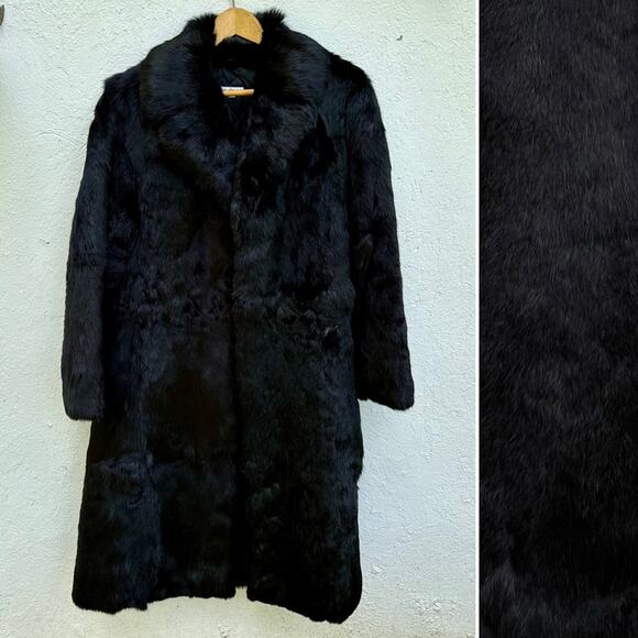 Vintage Jackets & Blazers - Vintage Genuine Rabbit Fur Coat in Black- M